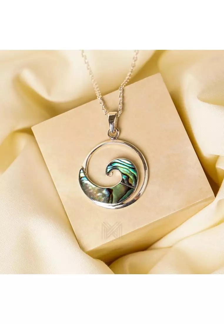 Multifaceted Abalone Shell Ocean Wave White Gold Pendant with 925 Sterling Silver