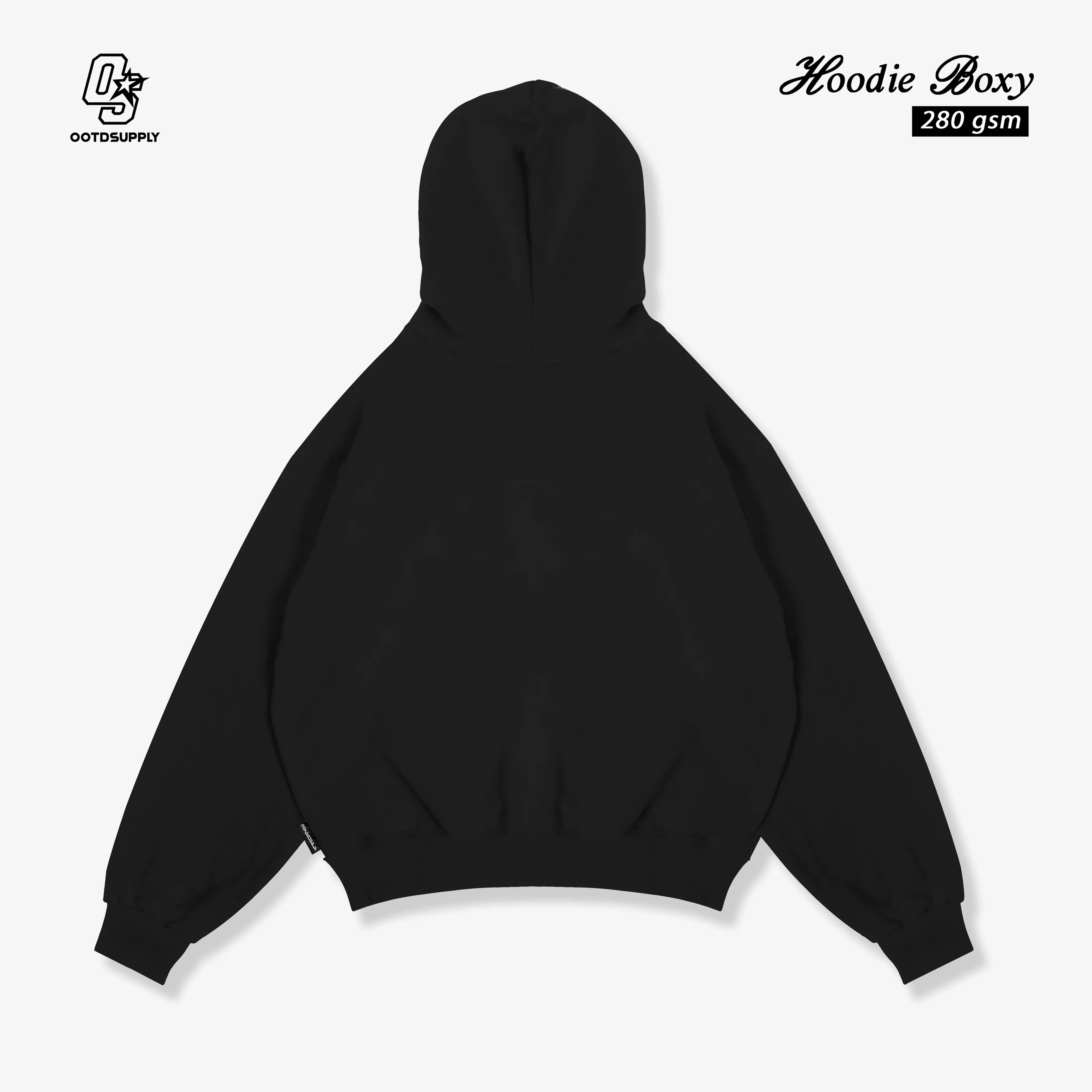 OOTDSUPPLY Hoodie Boxyfit Lumora Black & Dark Brown Embroidery | Hoodie Boxy fit Bordir | HD-BX275-LME
