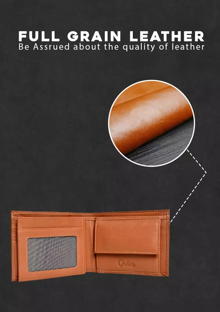 Wallet Men Brown with coin pouch -Bifold Lucky Wallet- Full Grain Leather Wallet with NO HOLE-Brown Wallet -3704 Oxhide
