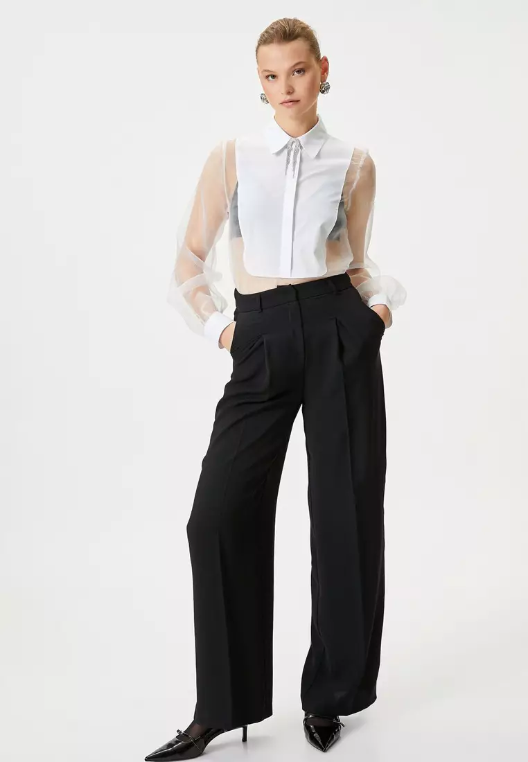 Brooch Collar Tulle Shirt