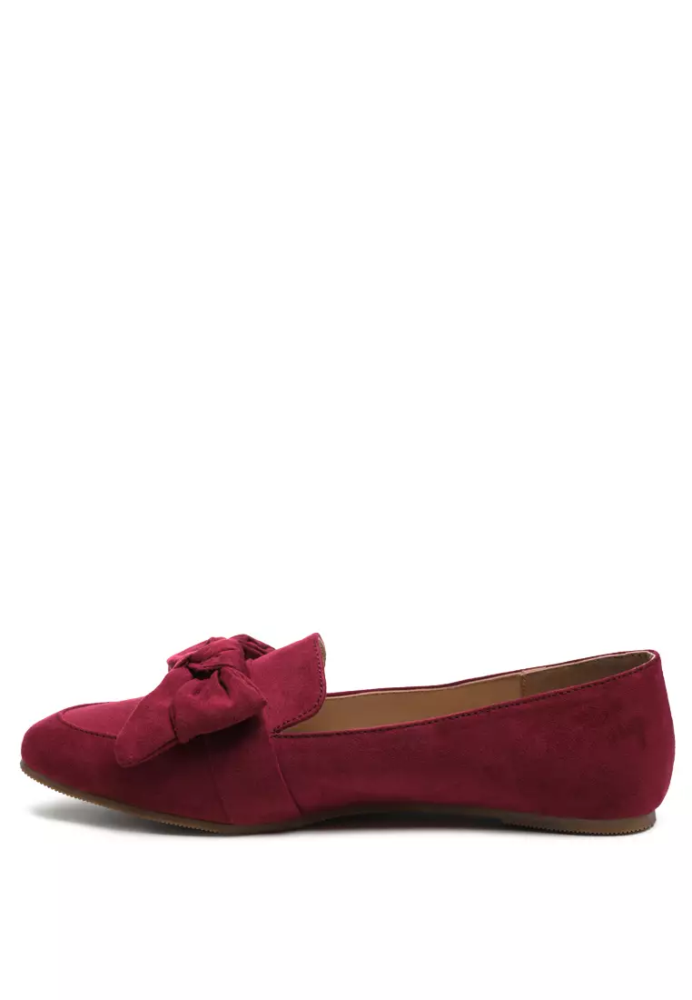 Sepatu Loafer Kasual dengan Pita Warna Merah Tua