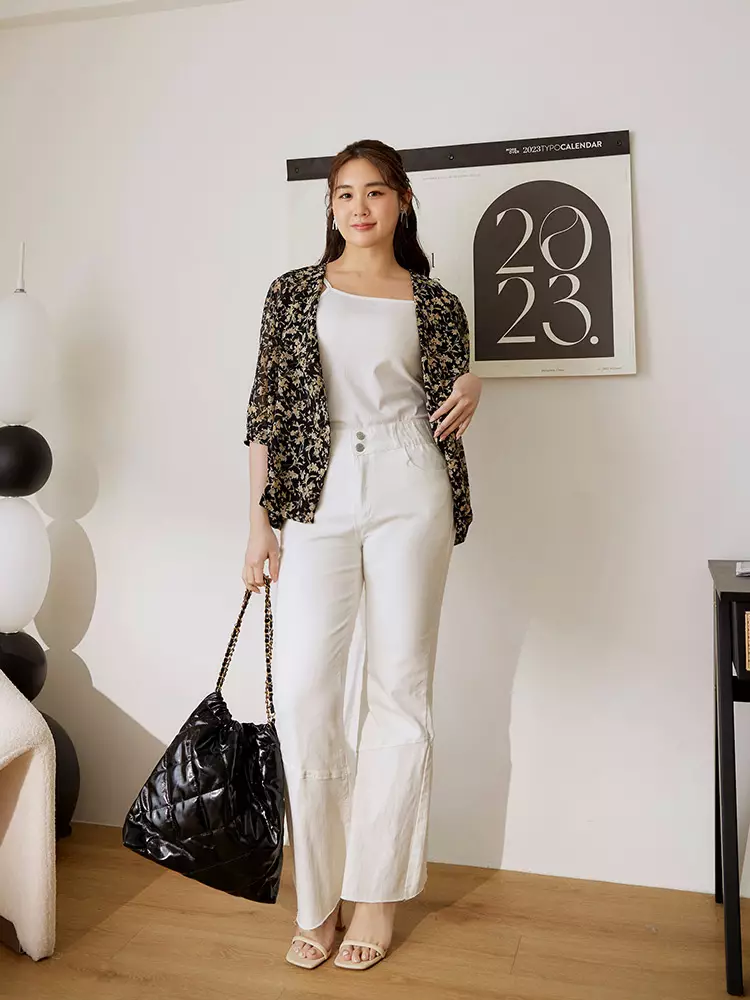 Floral print oversized collar puff sleeve cover-up [EA3644]