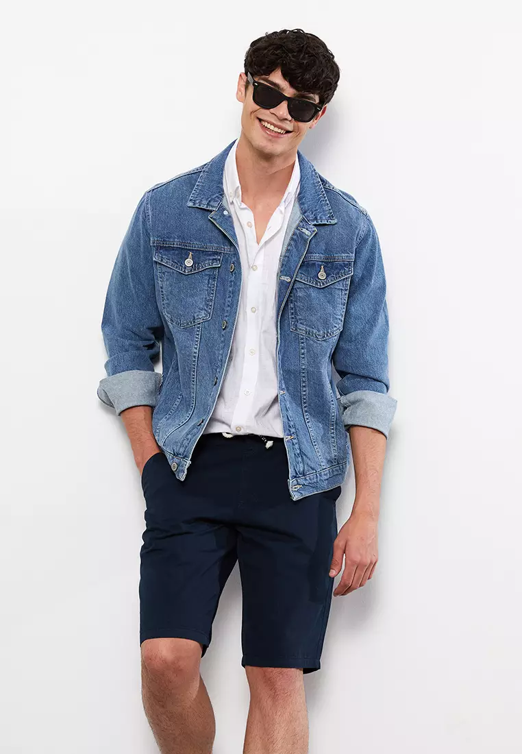 Denim jacket with hot sale shorts mens