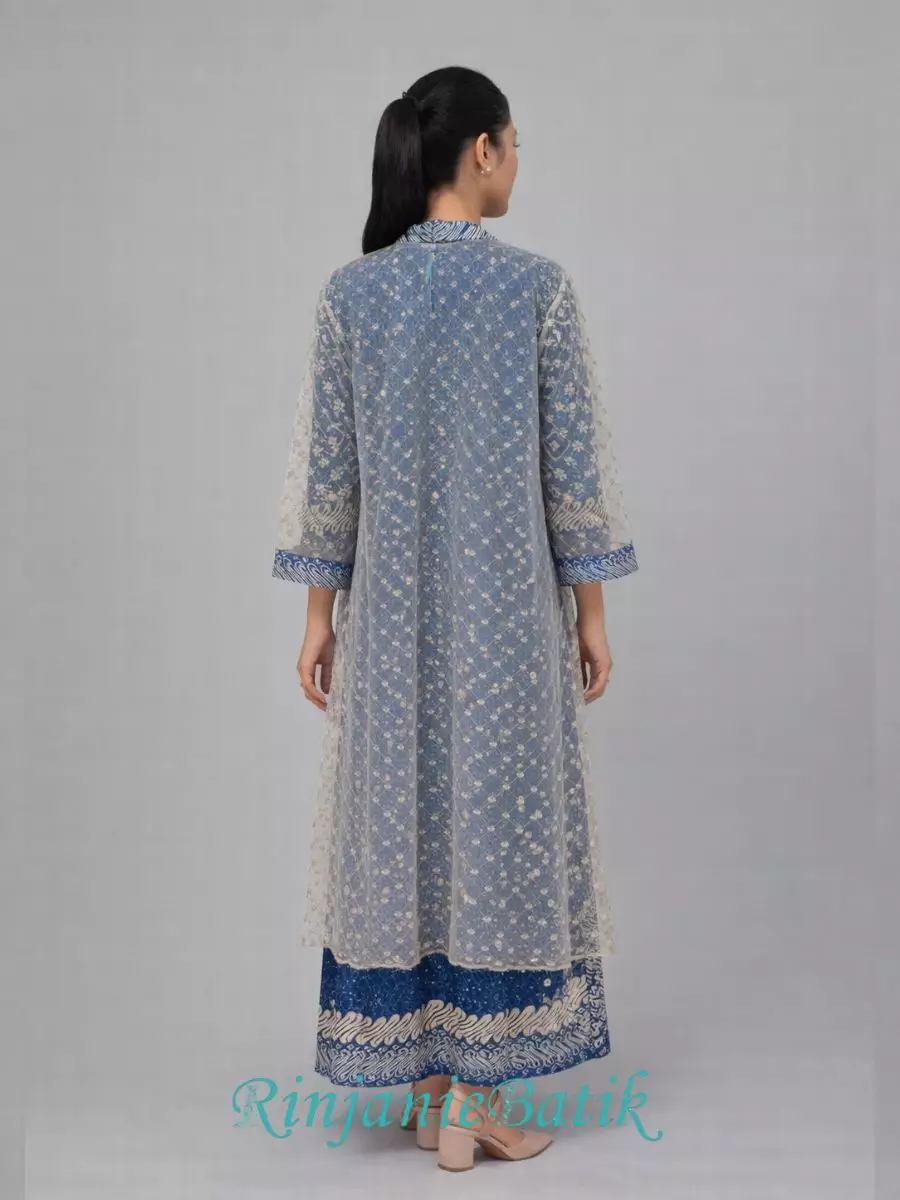 Rinjanie Batik - GMOT BR - Gamis Outer Raya Dynamic Blue - Batik Cap