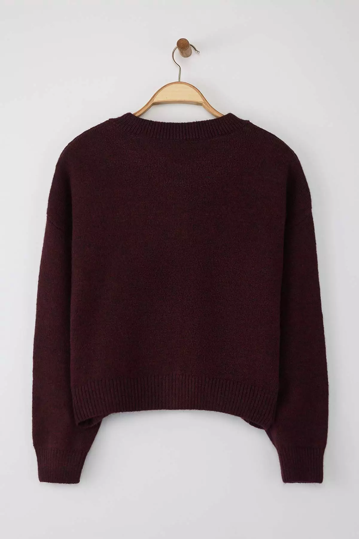 Burgundy Alpaca Wool Blended Wide Fit Knitwear Cardigan