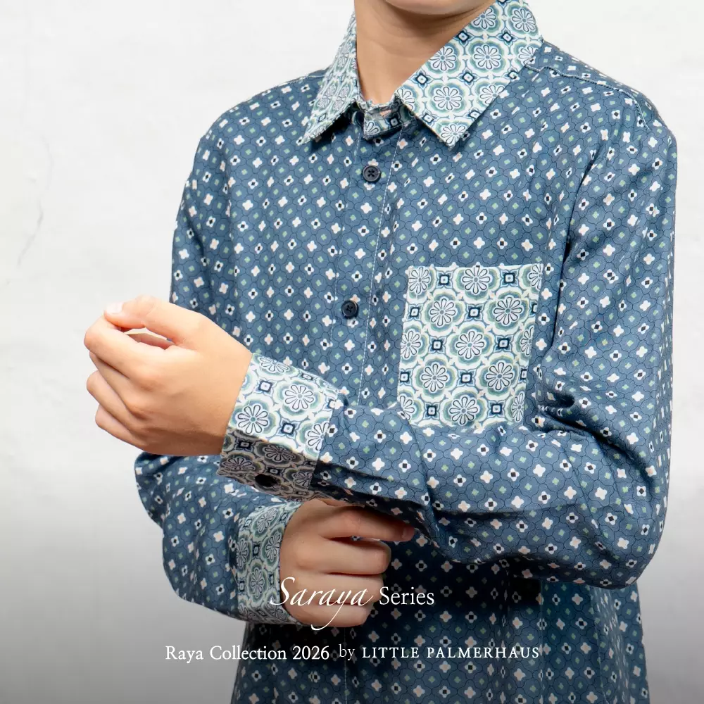 Little Palmerhaus - Baju Lebaran 2026 - Saraya Teen Boy Shirt (Baju Koko Anak Usia 6-14 Tahun) Slate Blue