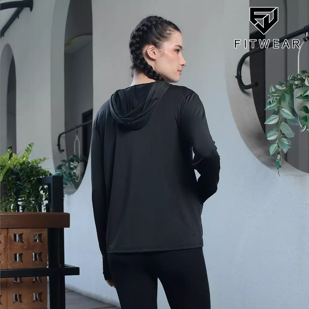 Fitwear Jaket / Jacket Olahraga Oversize Wanita TYLA DRYFIT POCKET - BLACK