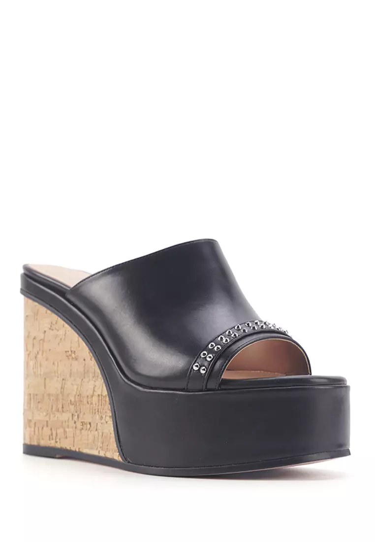 Discount on Nine West  shoes - SKU: Corin Studded Wedge Sandals Black