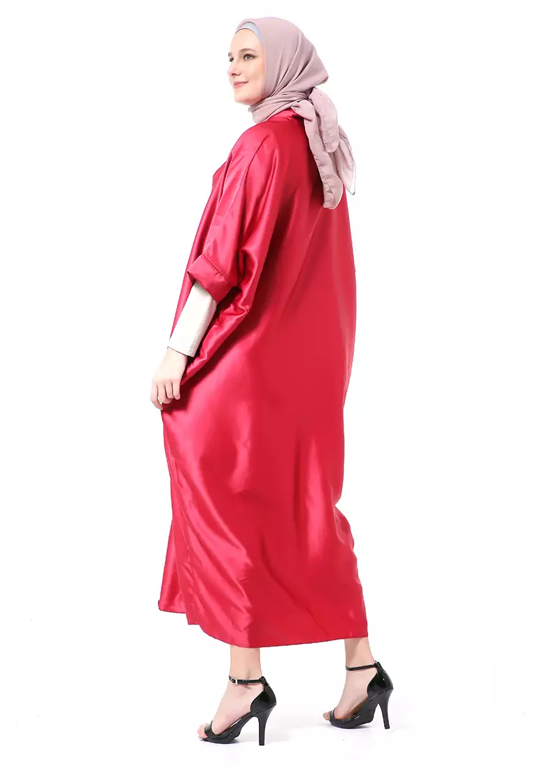 Kahitna Kaftan Pakaian Muslimah Premium Motif Polos High Quality - Maroon