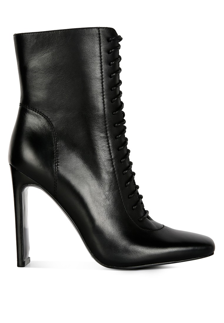 Black Lace Up Leather Ankle Boots