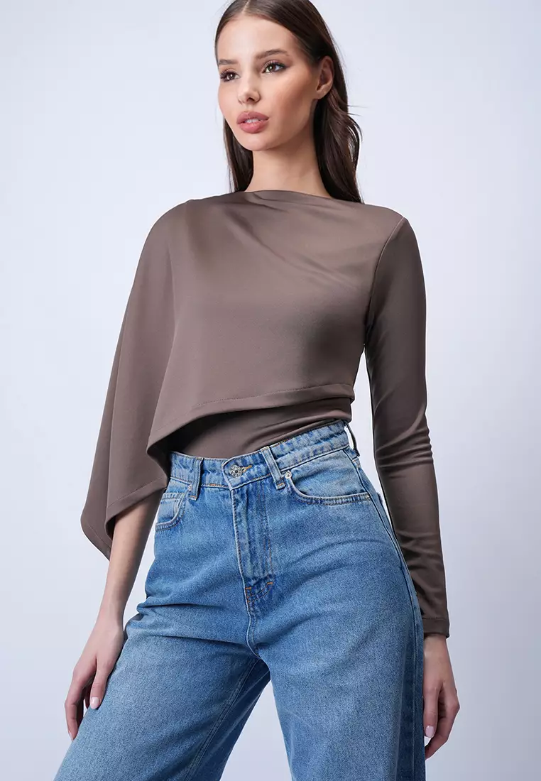 Single Sleeve Fixed Shawl Crop Blouse