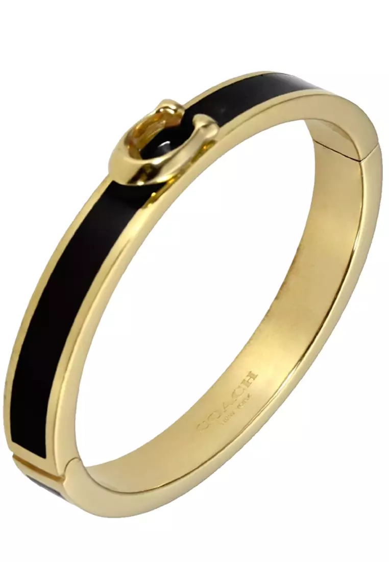 Signature Push Hinged Bangle Bracelet in Gold/ Black F67480