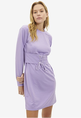 Trendyol purple Knitted Front Lace Tie Dress AEBB9AA3A35029GS_1