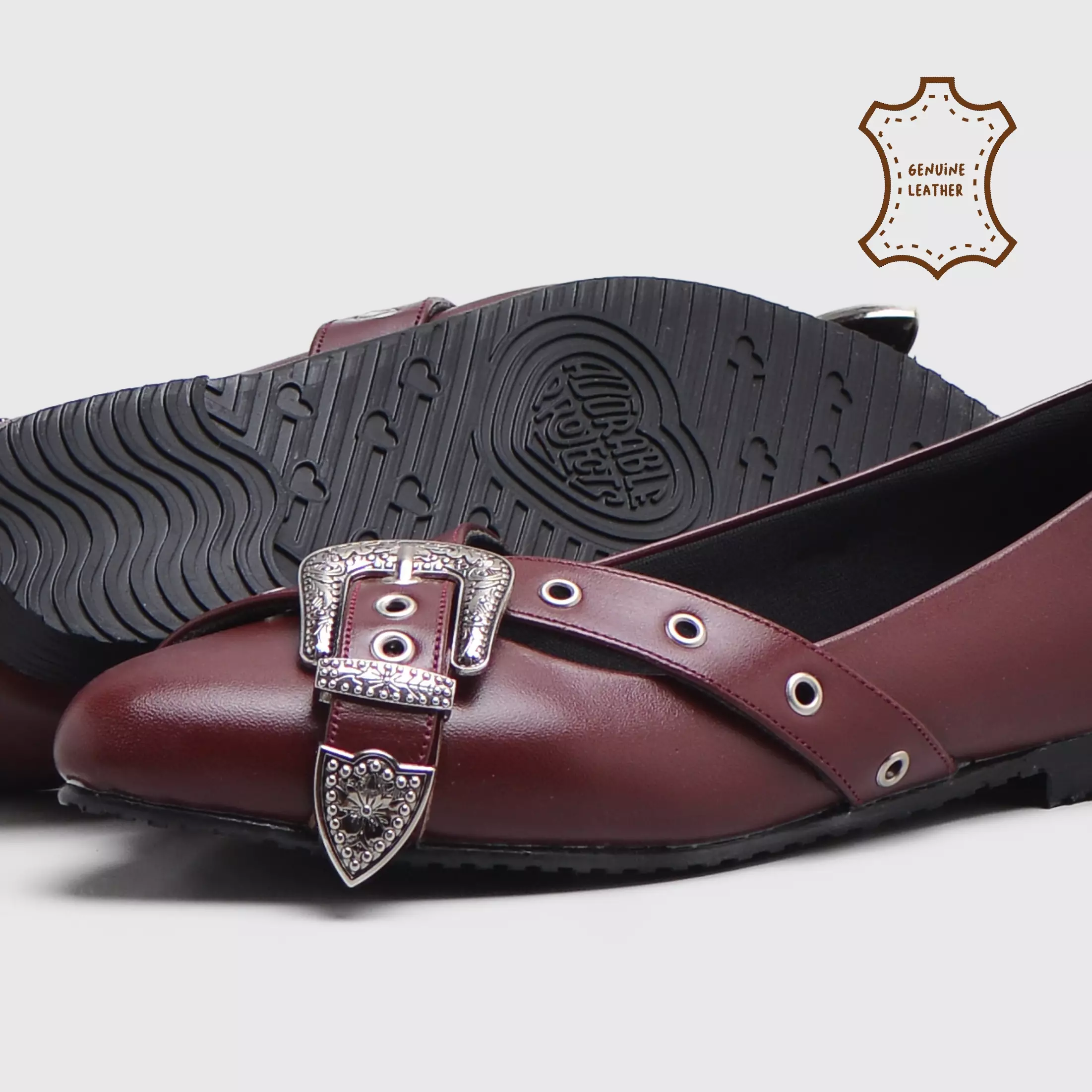 Mufla Flat Shoes Genuine Leather Maroon