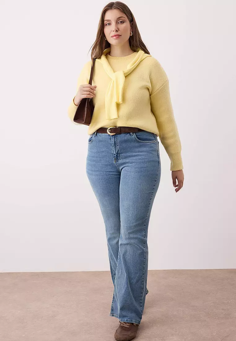 Blue High Waist Flare Fit Denim Plus Size Jeans