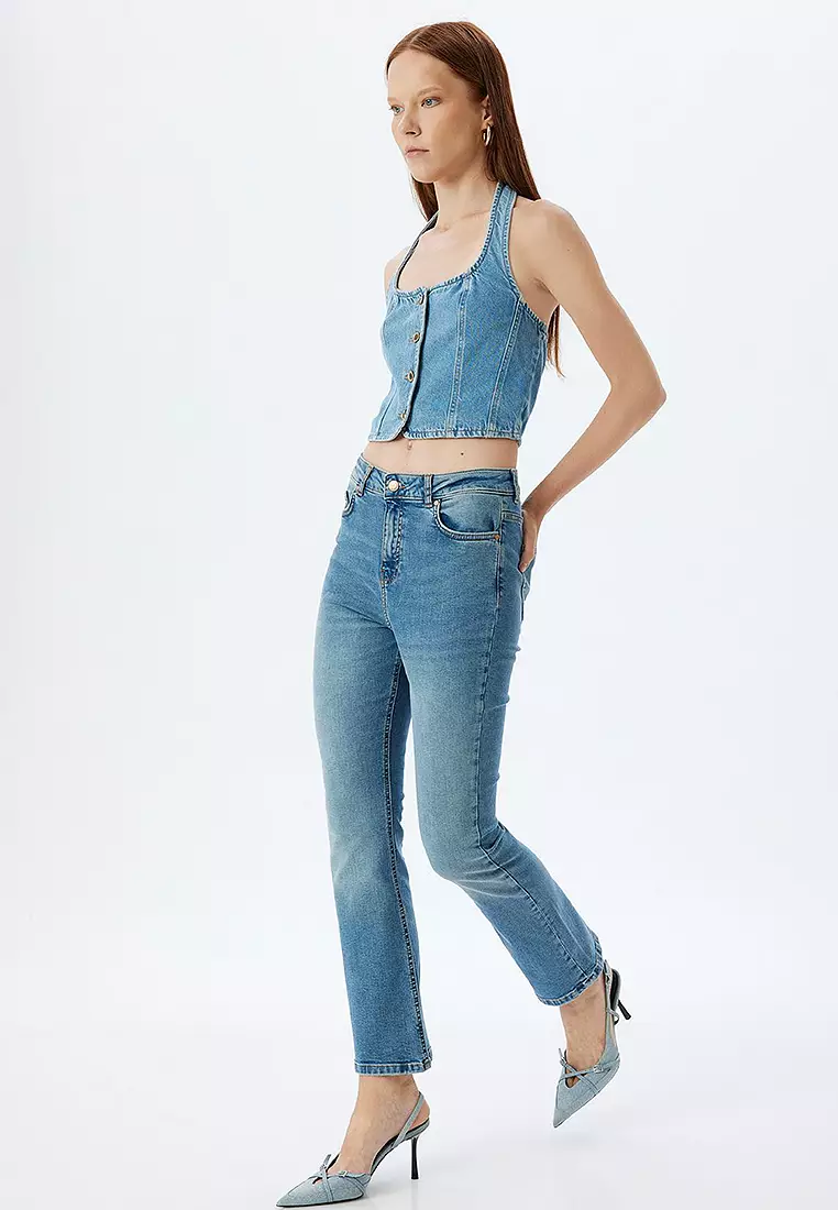 Flare Jeans Skinny Fit Buttoned Cotton - Kick Flare Jeans