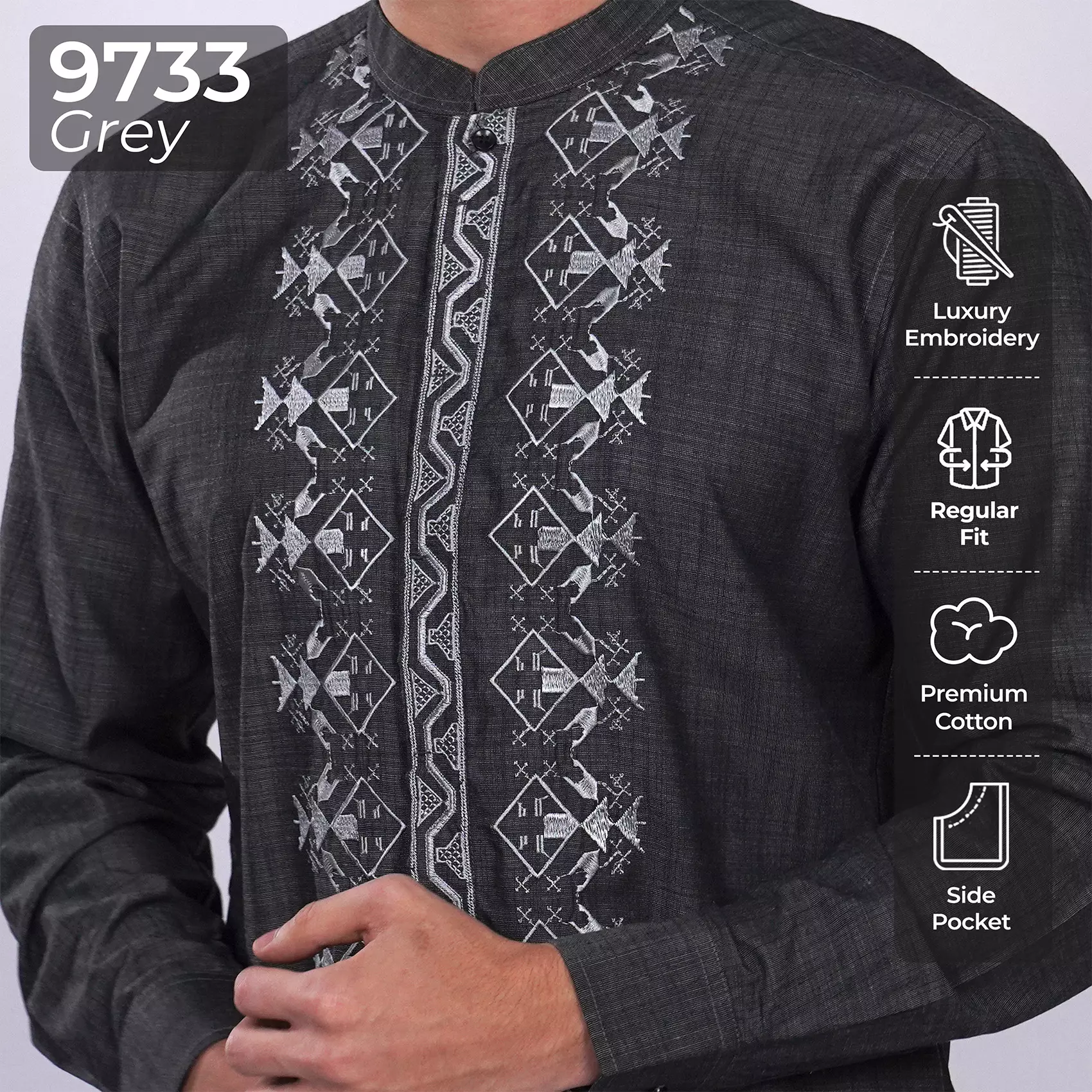 Casella Baju Koko Pria Lengan Panjang Exclusive | Baju Koko Ibrahim Lengan Panjang 9733 Grey