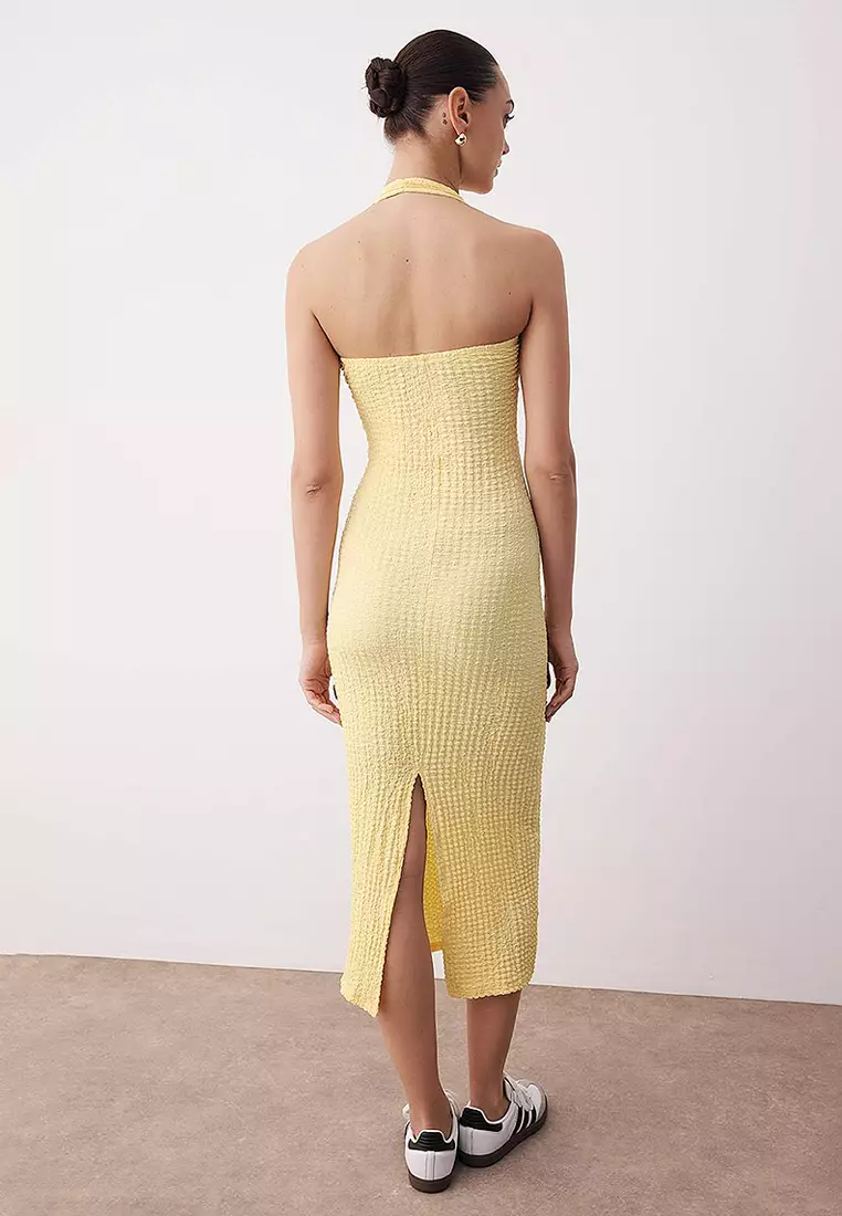Textured Halter Neck Bodycon/Fits Stretchy Midi Knit Dress