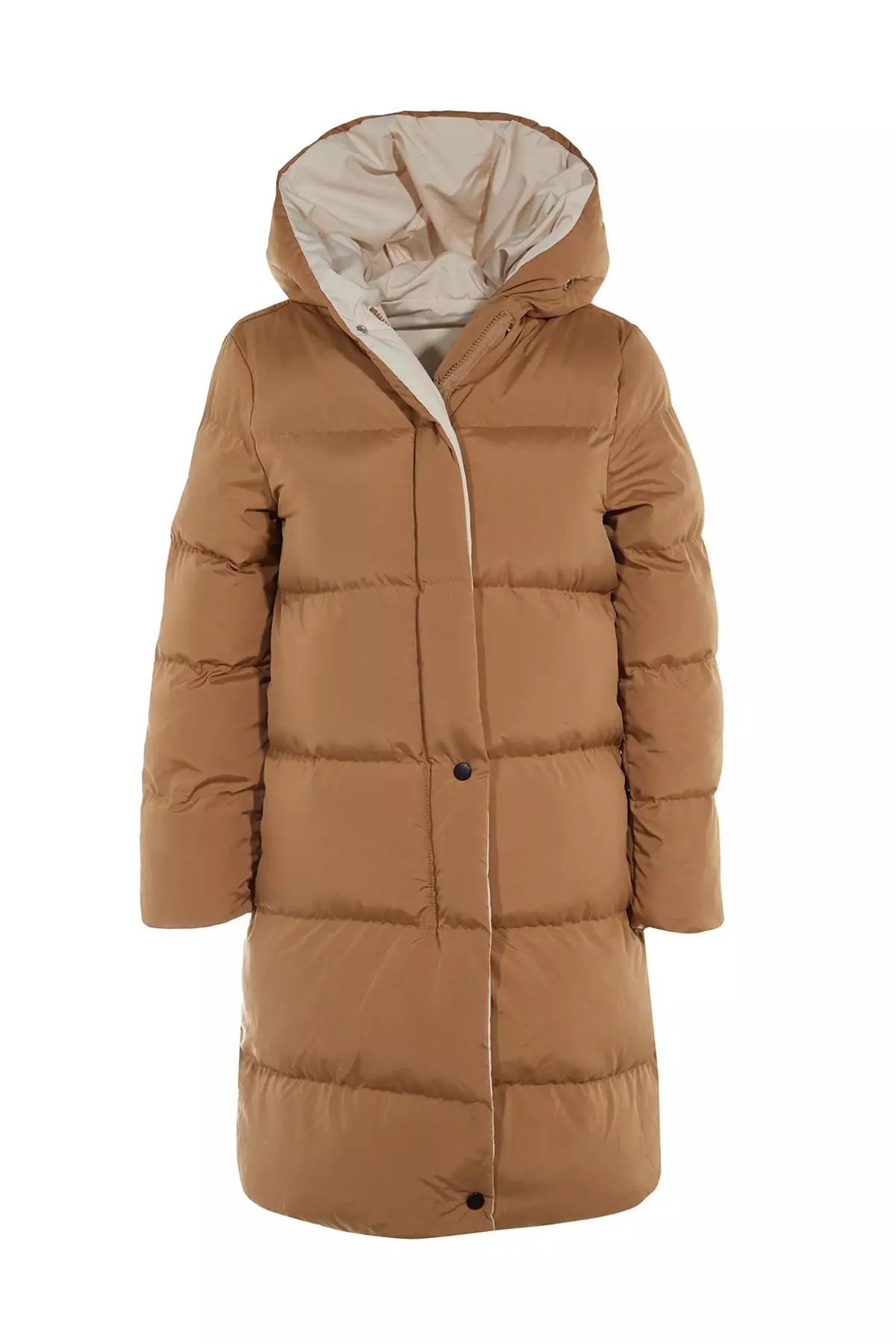 Brown-Ecru Double Sided Hooded Water Repellent Long Puffer Jacket TWOAW23MO00052