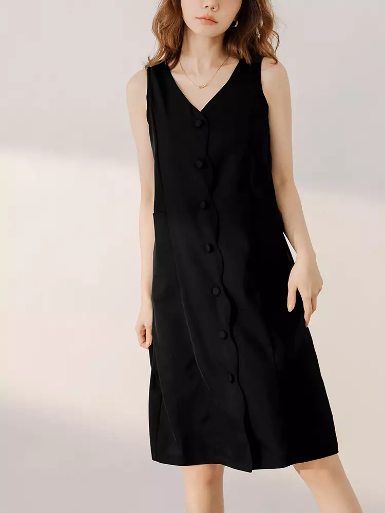 Buy OBSTYLE V-neck wavy placket sleeveless dress [DA10016] 2026 Online ...