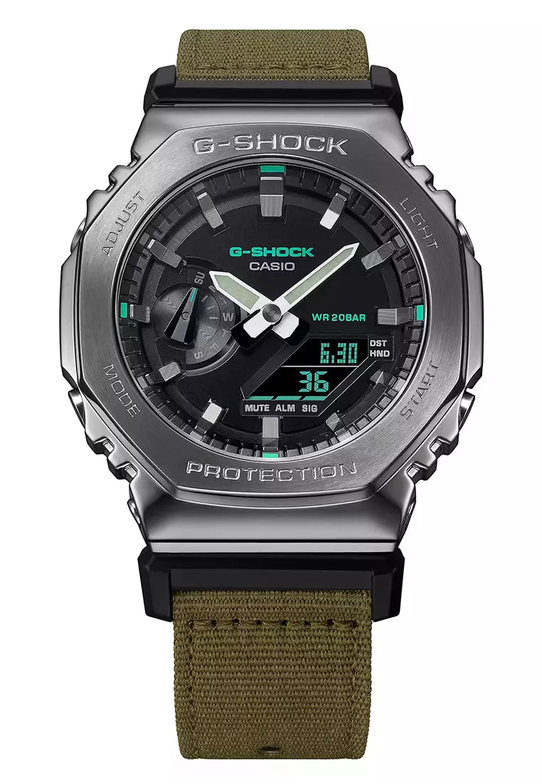 G-Shock - Jam Tangan Analog Digital Pria - Gun Metal - Green Nylon Strap - GM-2100CB-3A