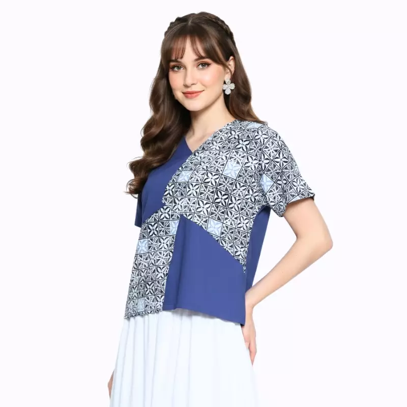 Blouse Batik Wanita - Bhatara Batik Alexis - Atasan Batik Modern Lengan Pendek