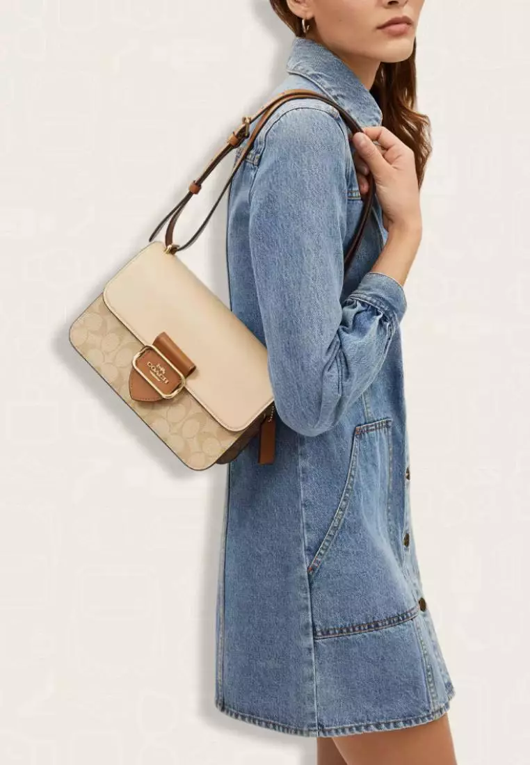 Coach Large Morgan Square Crossbody Bag In Blocked Signature Canvas Light Khaki Khaki Multi