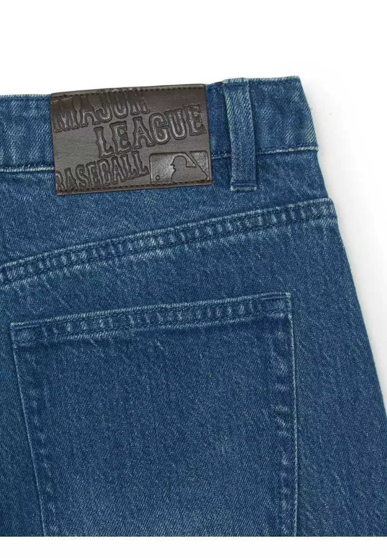 WOMEN'S VARSITY LOGO CURVED WIDE DENIM PANTS NEW YORK YANKEES