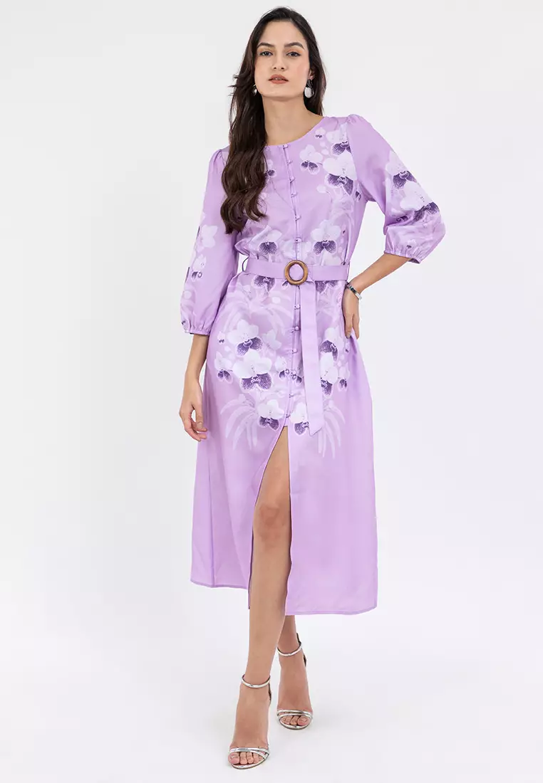 DELLENA Belted Filipiniana Dress with Print