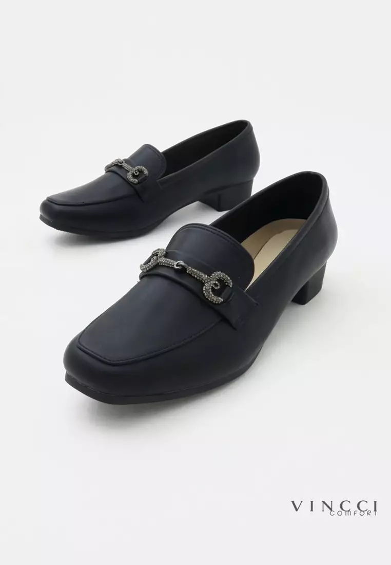 Comfort Slide On Heel Loafers