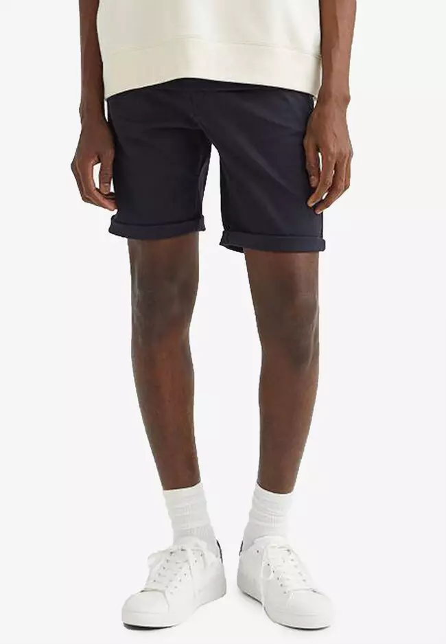 Slim Fit Cotton Twill Shorts - Black - Men