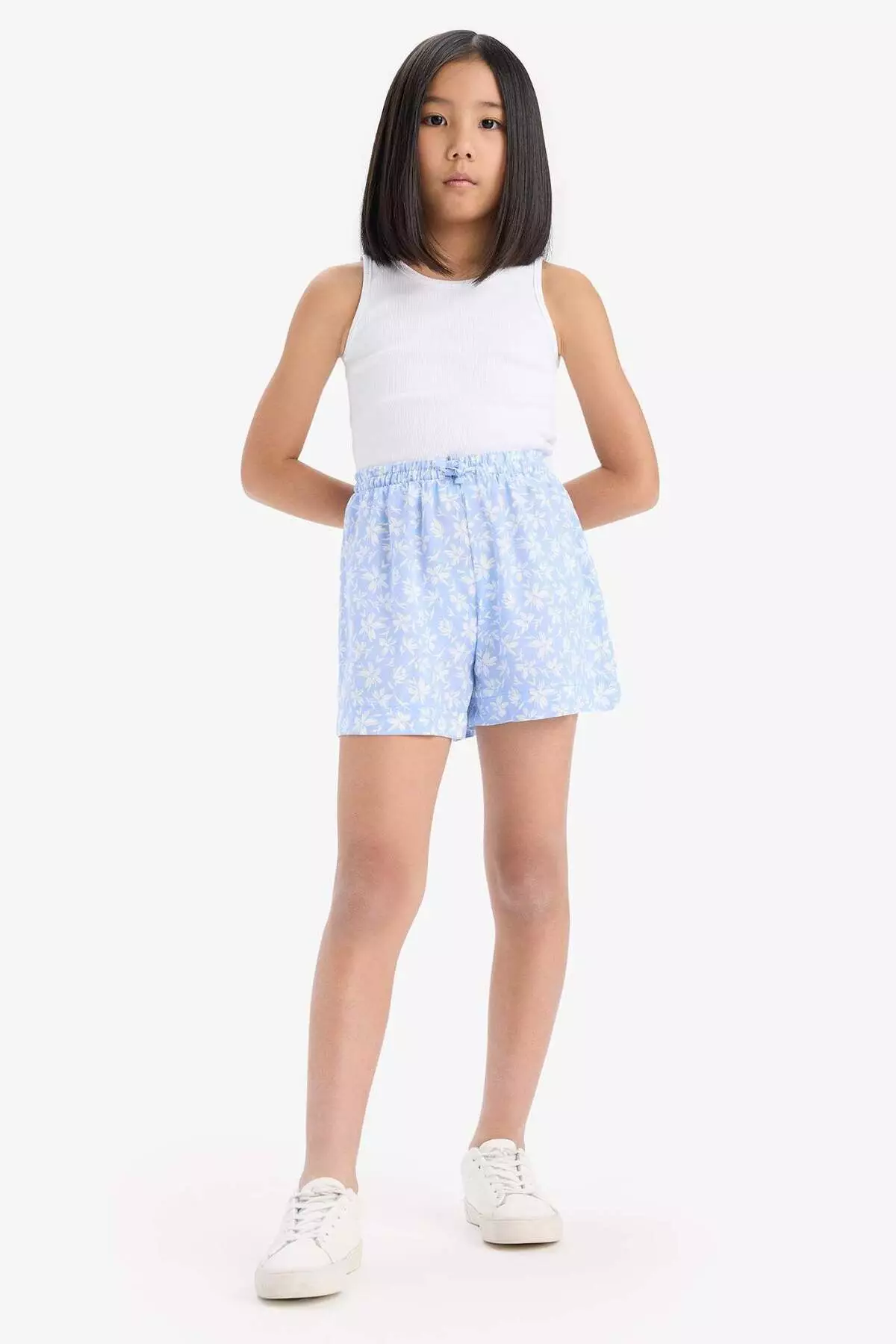Girl's Floral Patterned Viscose Shorts E0648A825Hs