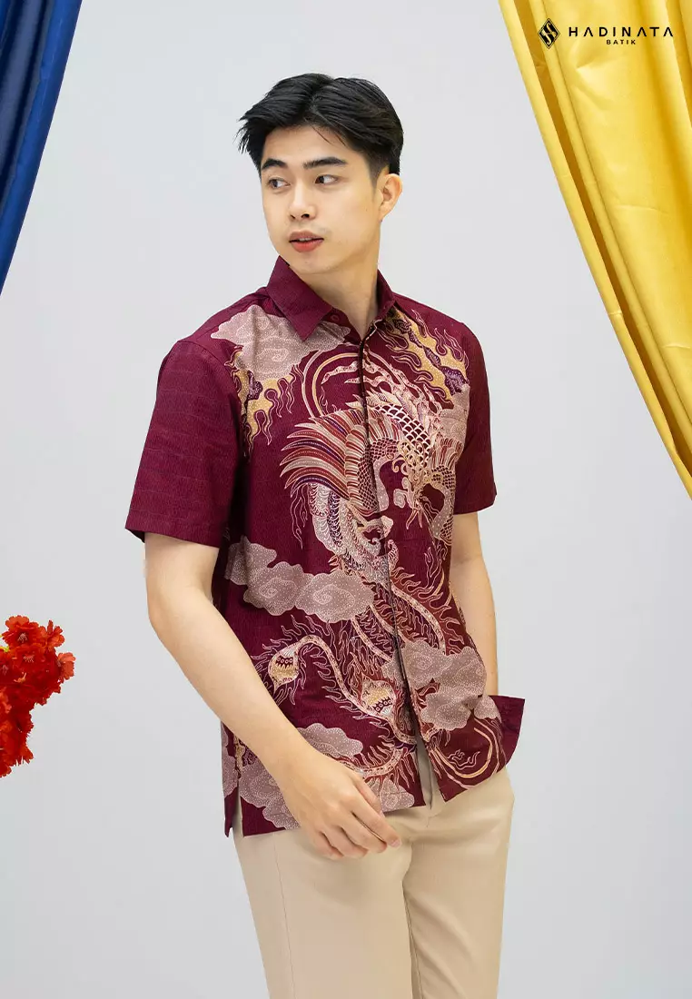 Hadinata Batik Premium Kemeja Batik Pria Lengan Pendek Superfine Bhawana Maroon