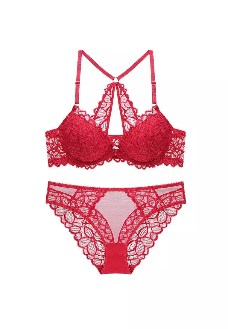 LMM0122-Lady Two Piece Sexy Bra and Panty Lingerie Sets (Red)