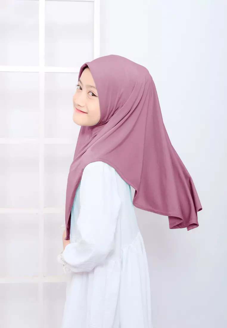 Cotton Bee - Hijab Instan Anak | Zura Tali Bergo Non Pad - Pale Pansy - M