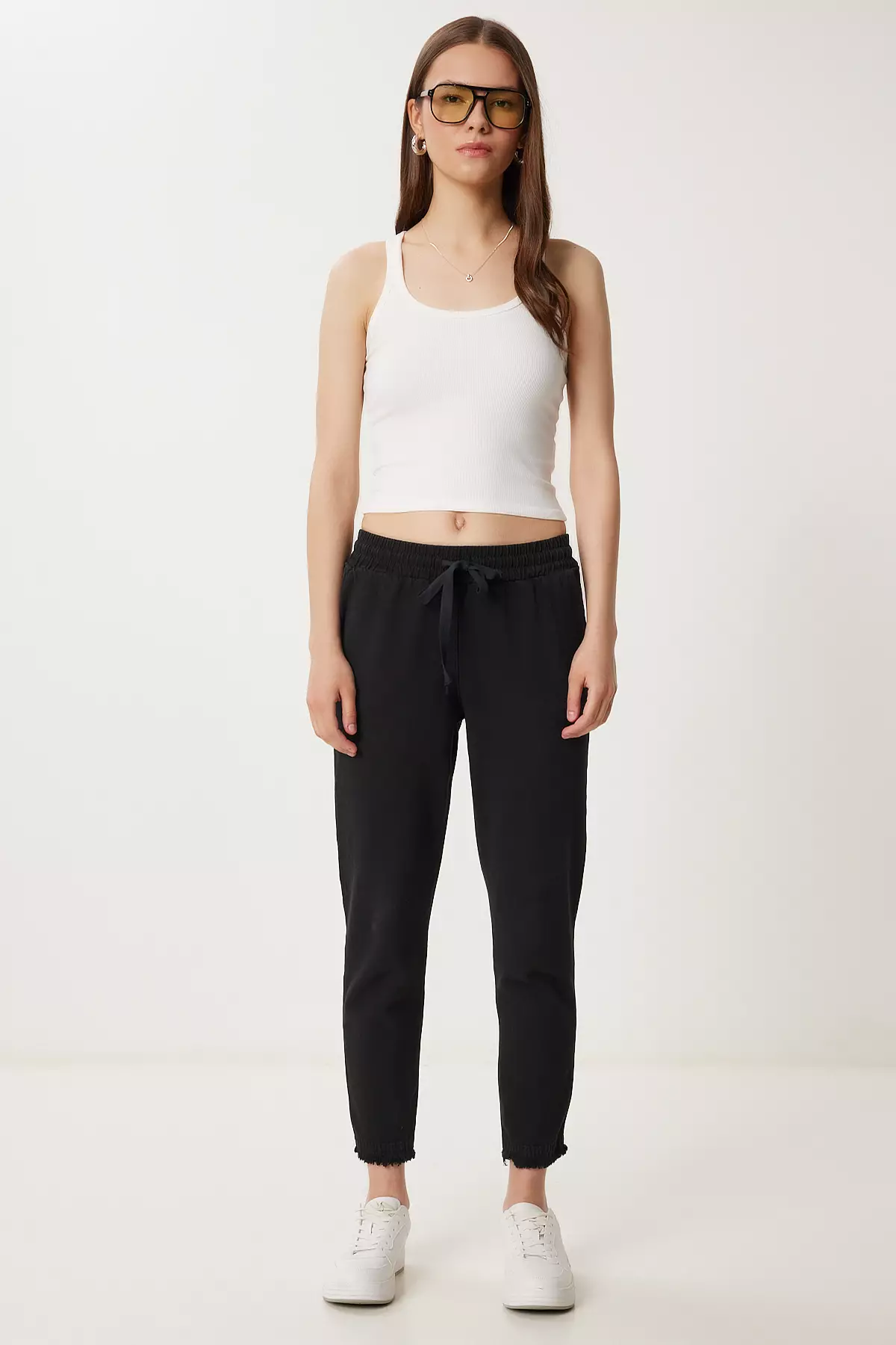 Women's Black Pocket Gabardine Trousers Wf00113