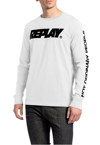 REPLAY white REPLAY LONG-SLEEVES T-SHIRT WITH PRINT 2B08BAA943A95BGS_1