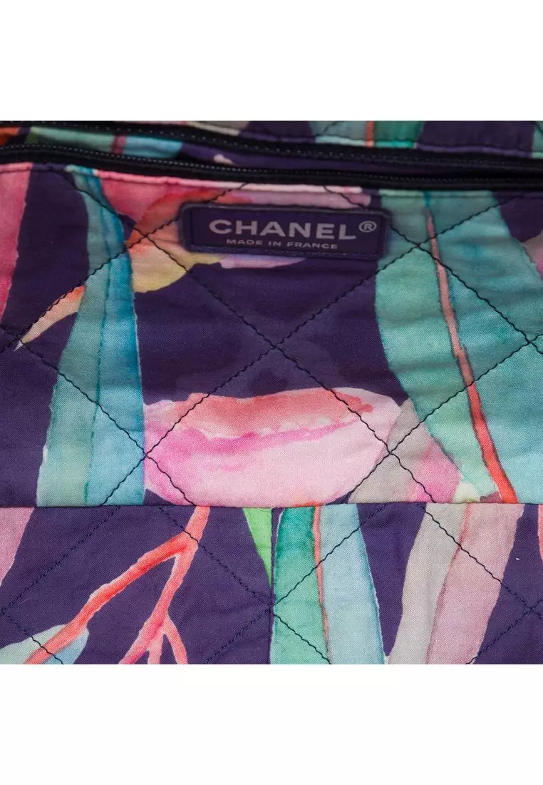 Pre-Loved Chanel Cc Quilted Printed Denim Jungle Jeans Flap