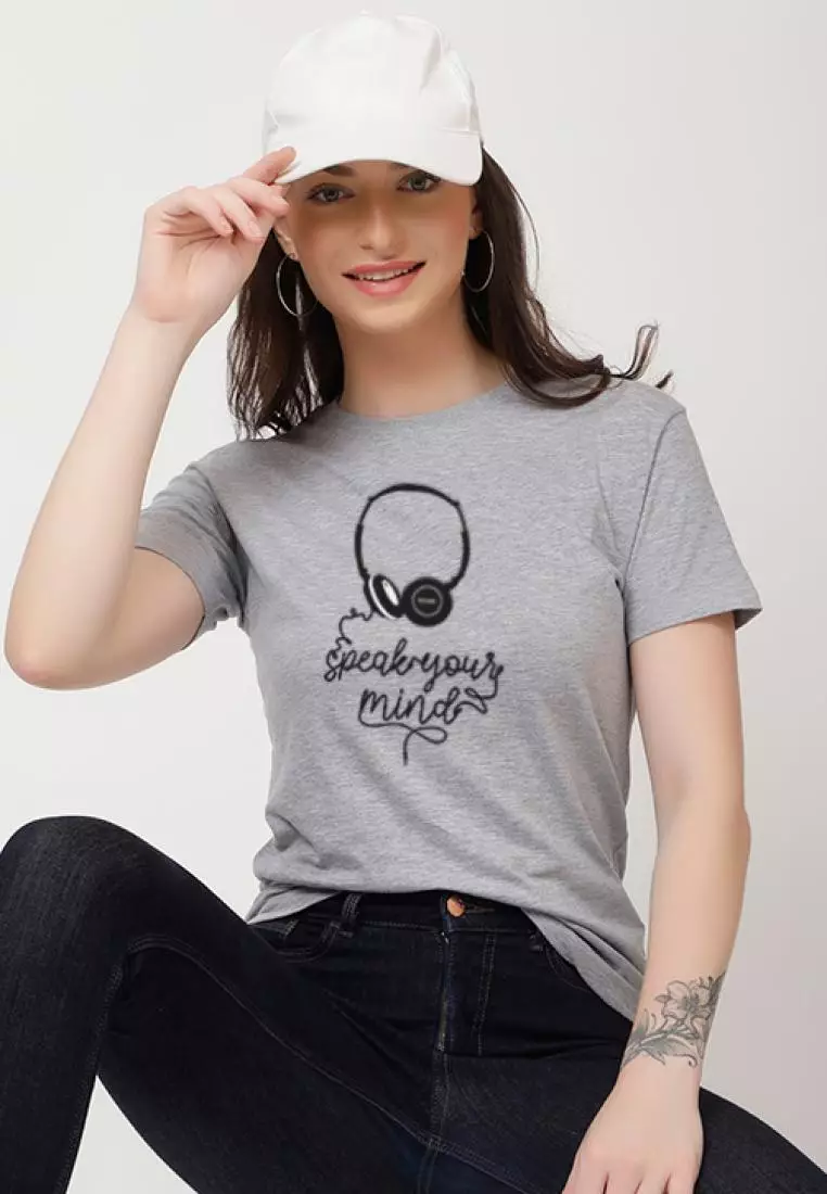 Speak YourMind Relaxed Short Sleeve Stylish Grey Cotton Casual Graphic Print Tee/TShirt