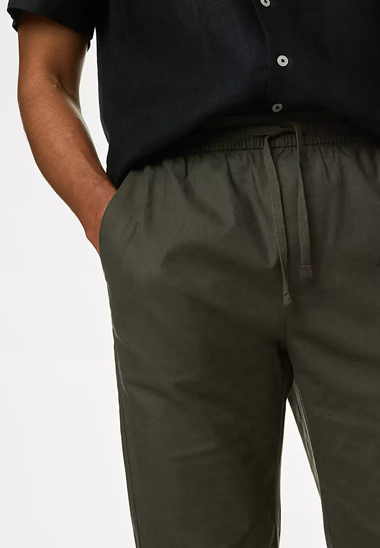 Tapered Fit Linen Blend Trousers
