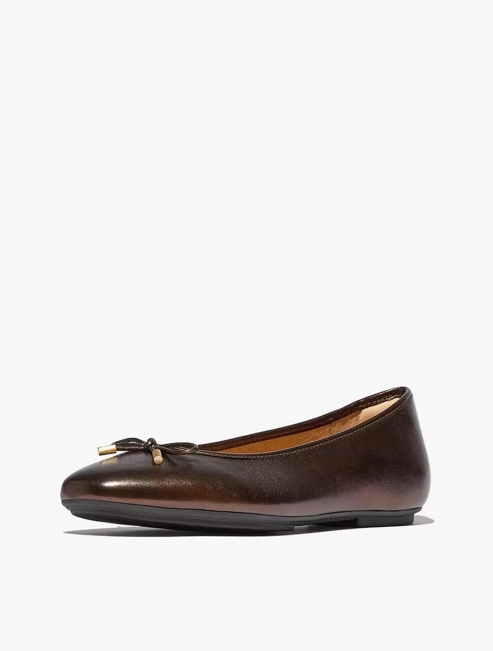 Fitflop Delicato Bow Soft Metallic-Leather Ballet Flats - Metallic Chocolate Brown
