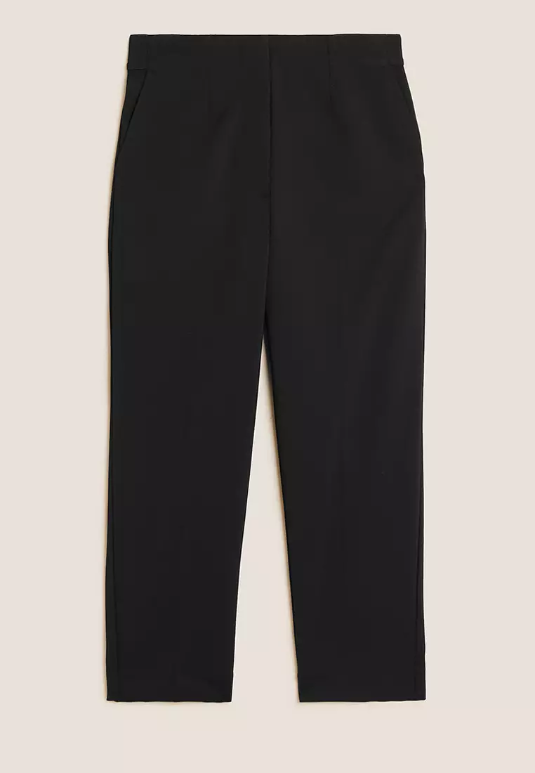 Cotton Blend Slim Fit Cropped Trousers