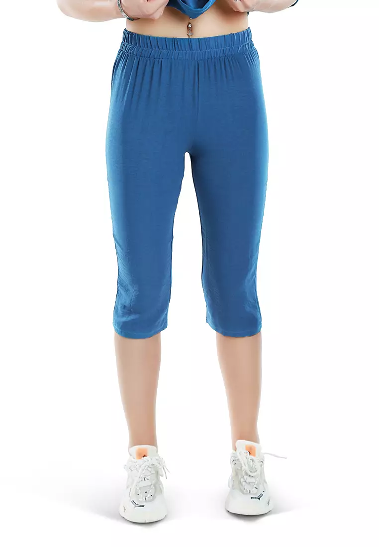 Blue Half Sleeves Crop Top & Capris Coord Set