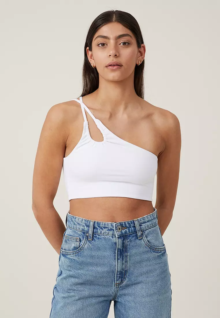 Gathered One-shoulder Top - White - Ladies