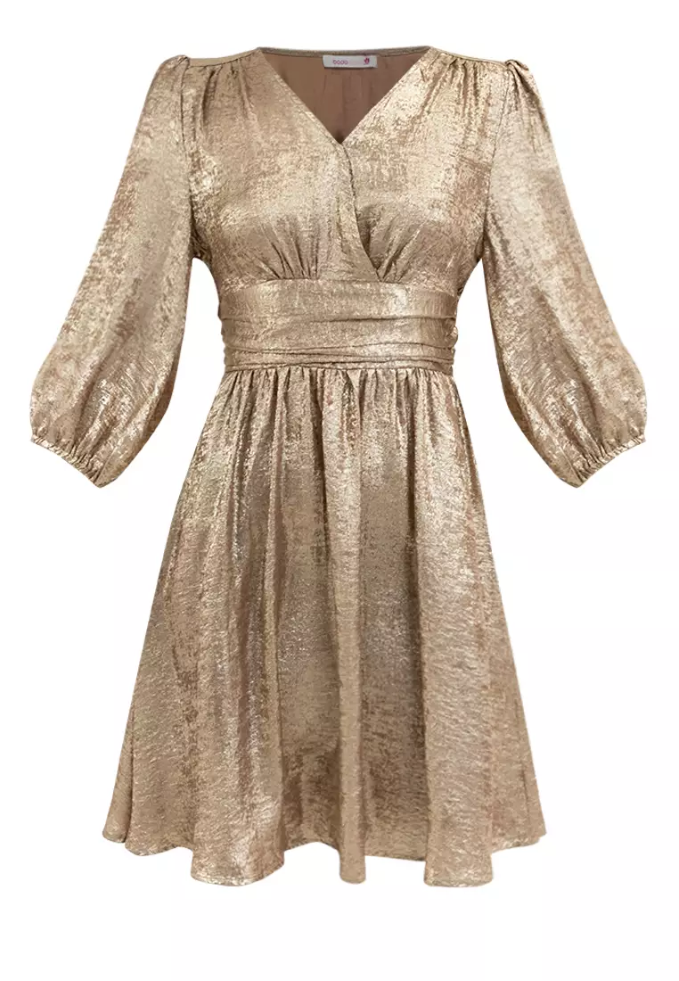 Caura Quarter Sleeves Metallic Dress