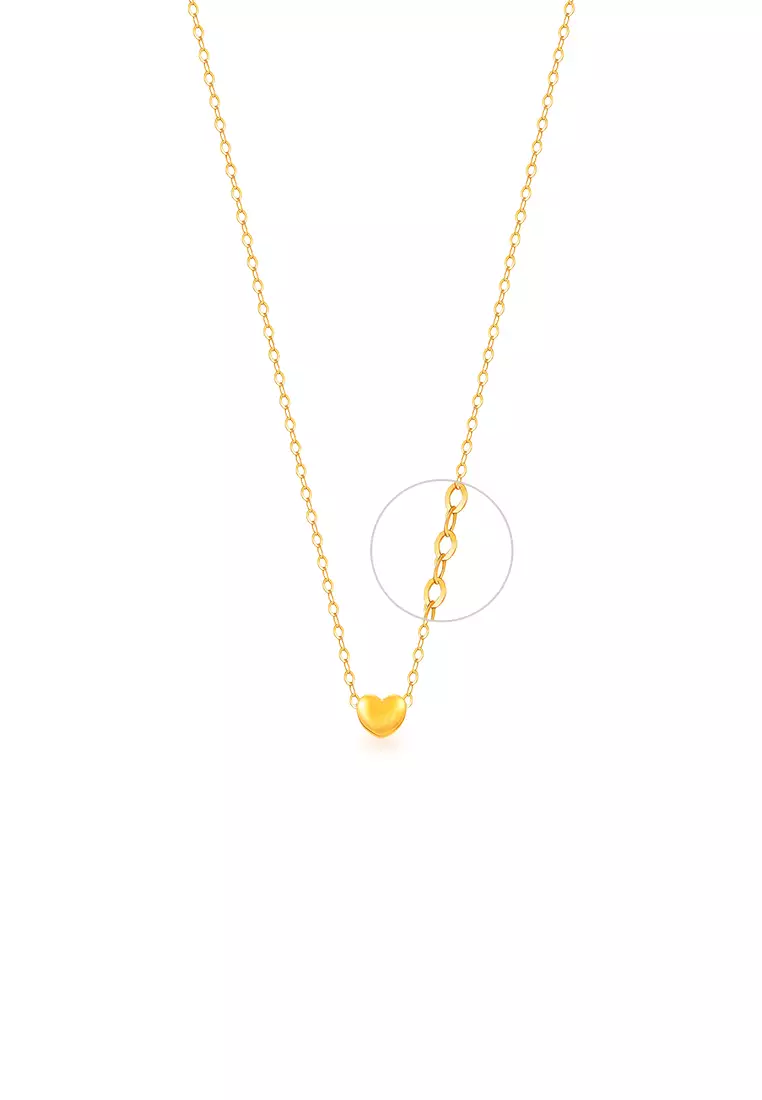 999.9/24K Pure Gold Mini Love with 375/9K Gold Polo Chain Necklace Set