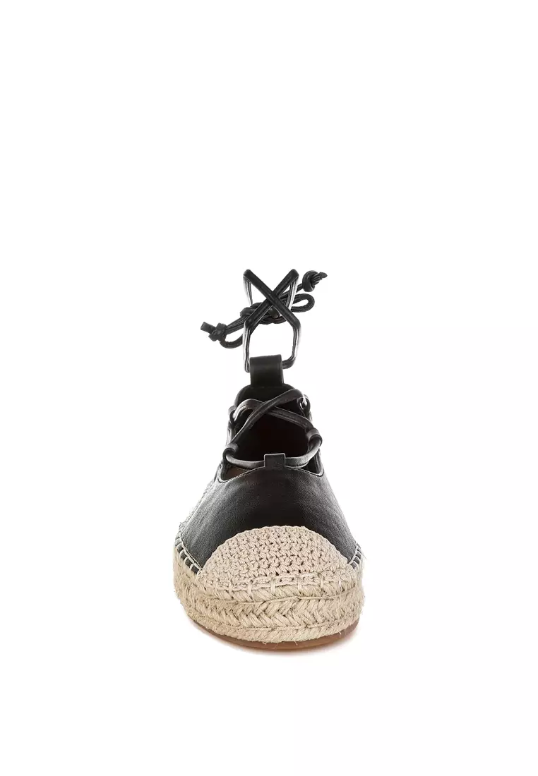 Woven Toe Lace-Up Espadrilles in Black