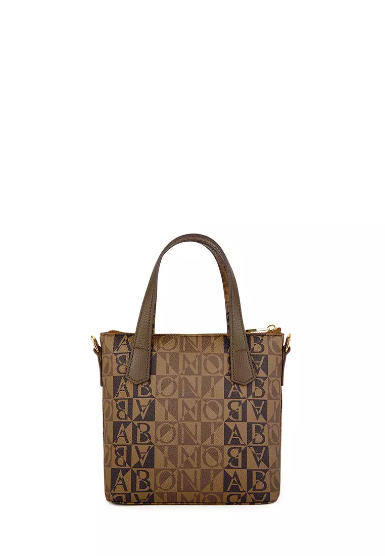 Bonia Brown Piera Monogram Mini Tote Bag