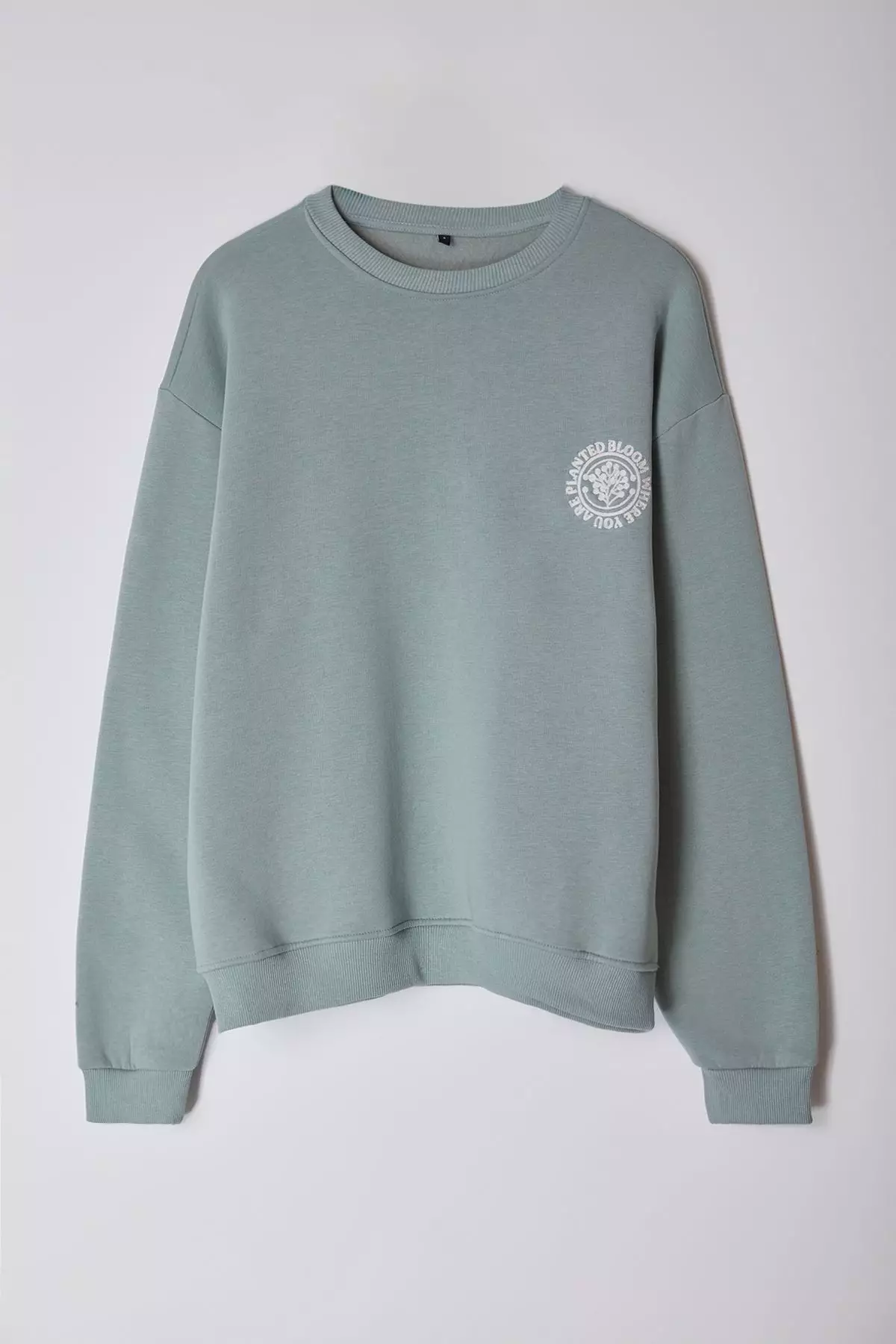 Mint Oversize/Wide Cut Floral Embroidered Fleece Lined Cotton Sweatshirt Tmnaw24Sw00012