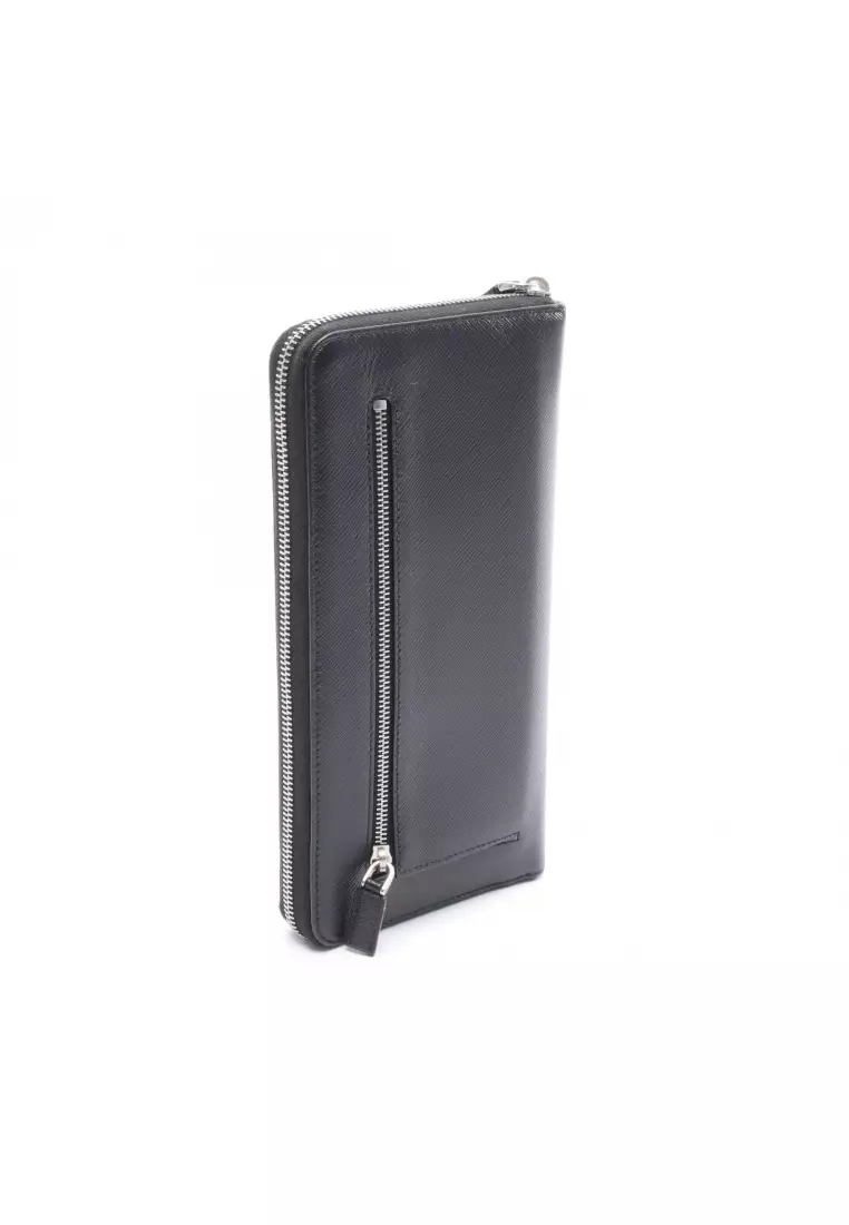 Pre-Loved Prada SAFFIANO 1 round zipper long wallet Saffiano leather black